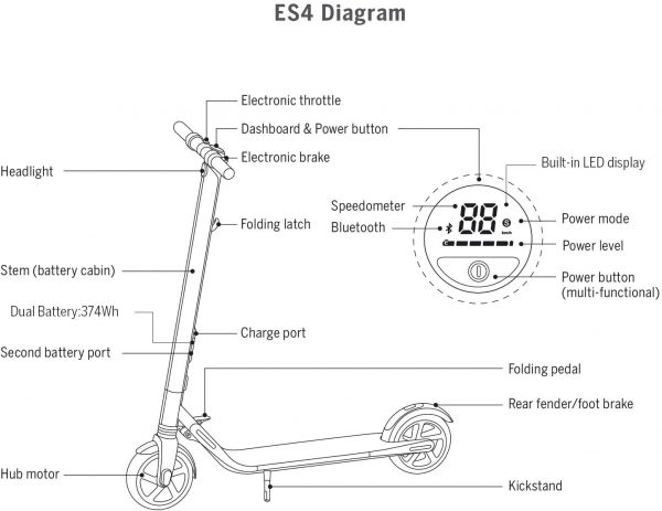 Segway Ninebot ES4 Electric Kick Scooter with External Battery, Lightweight and Foldable, Upgraded Motor Power, Dark Grey - Image 6
